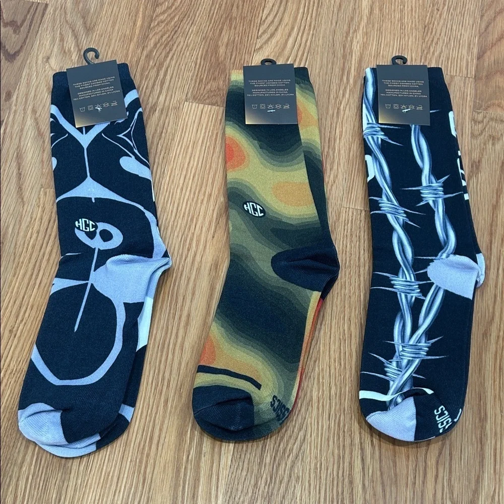 Headgear classic graphic Men's tall knit Casual crew Socks 3 pack new